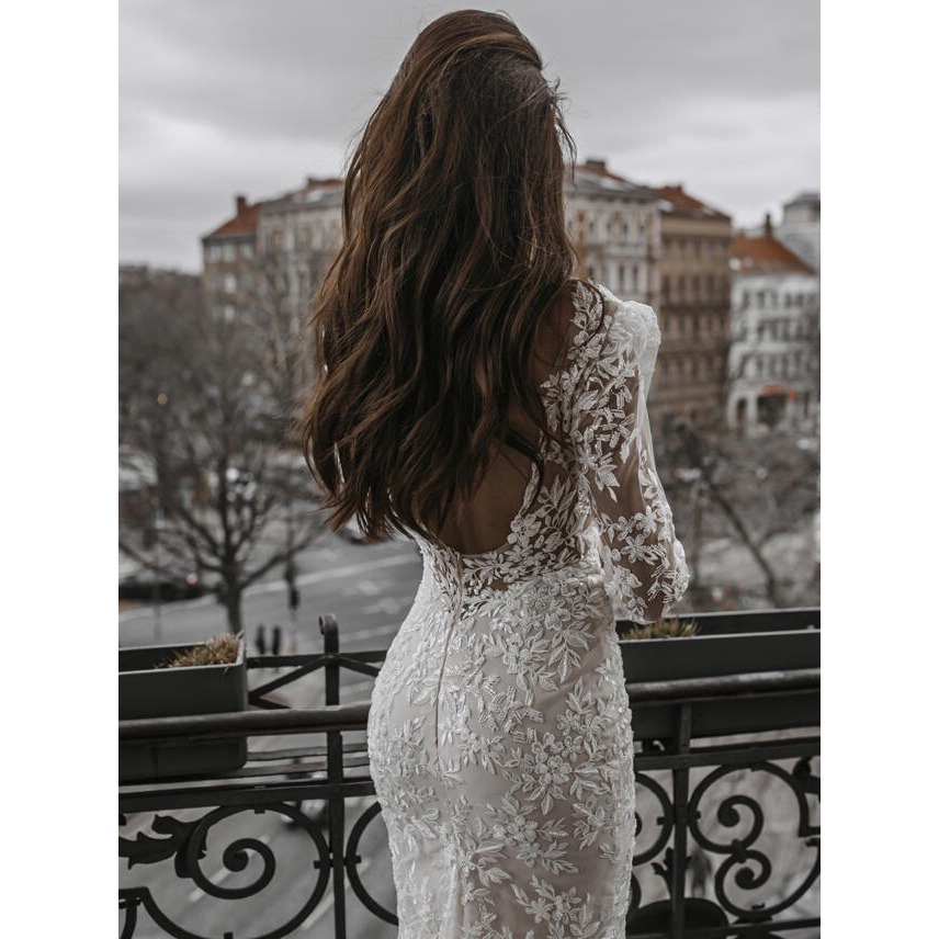 Galia Lahav Gala Bay Full Embroidered Beaded Lace Wedding Dress Plunging Neck Z0 — image 5 of 8